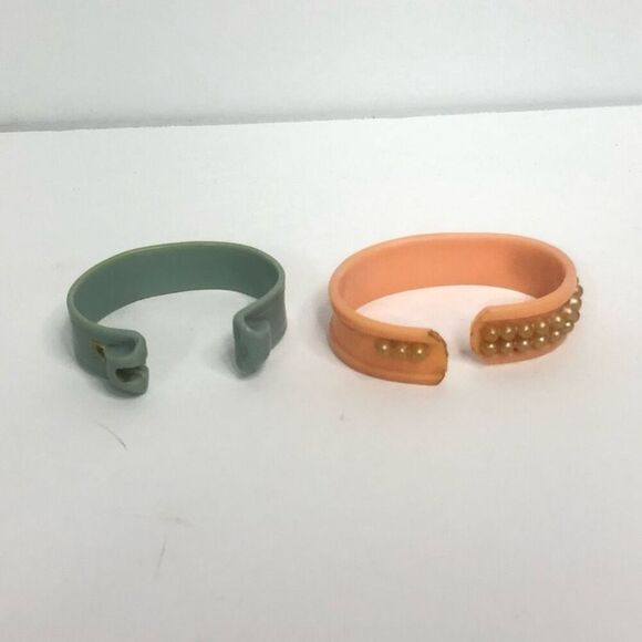 vintage mcm baby child cuff bracelet pink pearl blue animals 50s - Picture 2 of 8